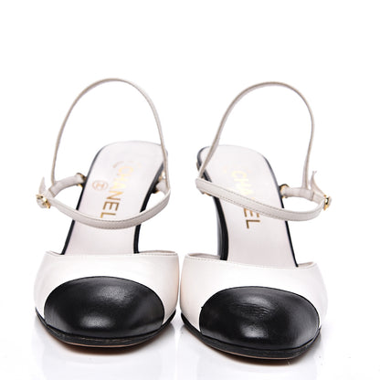 Chanel Lambskin Cap Toe CC Slingback Pumps 37 Black White 2 of 10