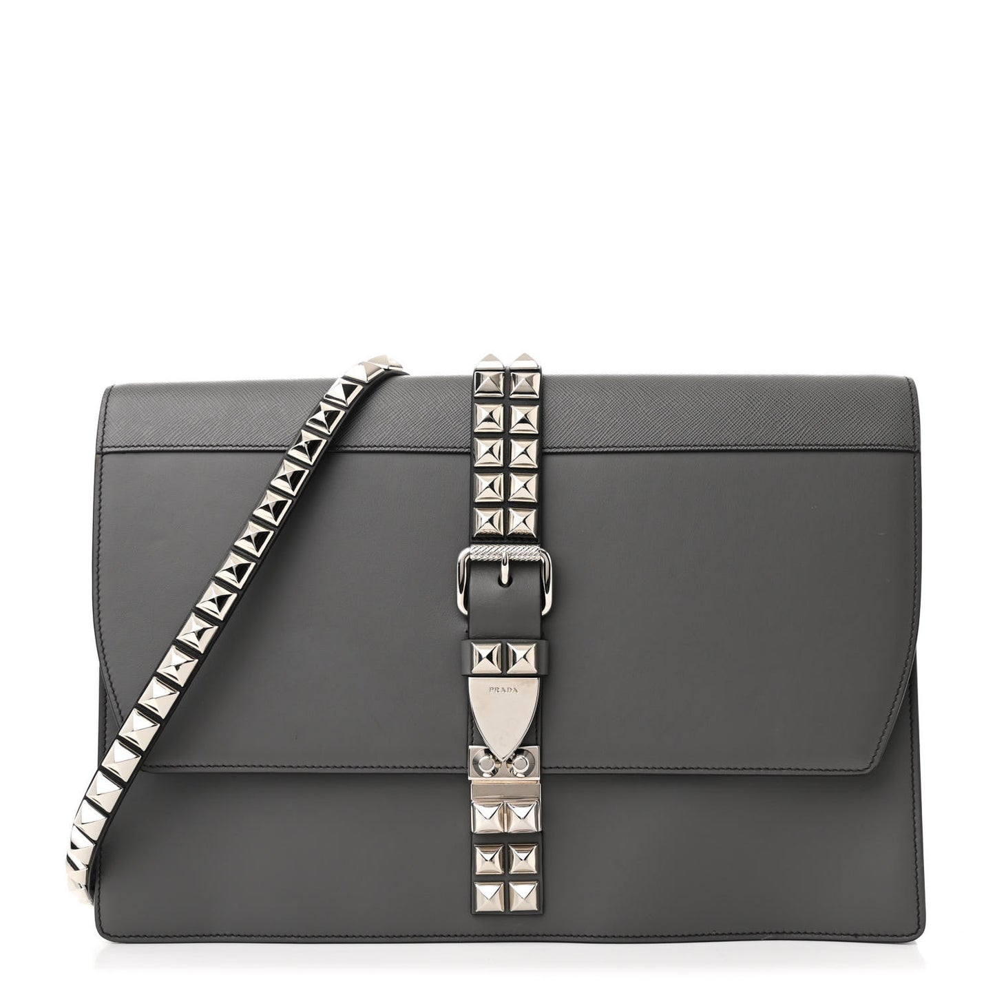 Saffiano City Calfskin Studded Large Elektra Shoulder Bag Mercurio Black
