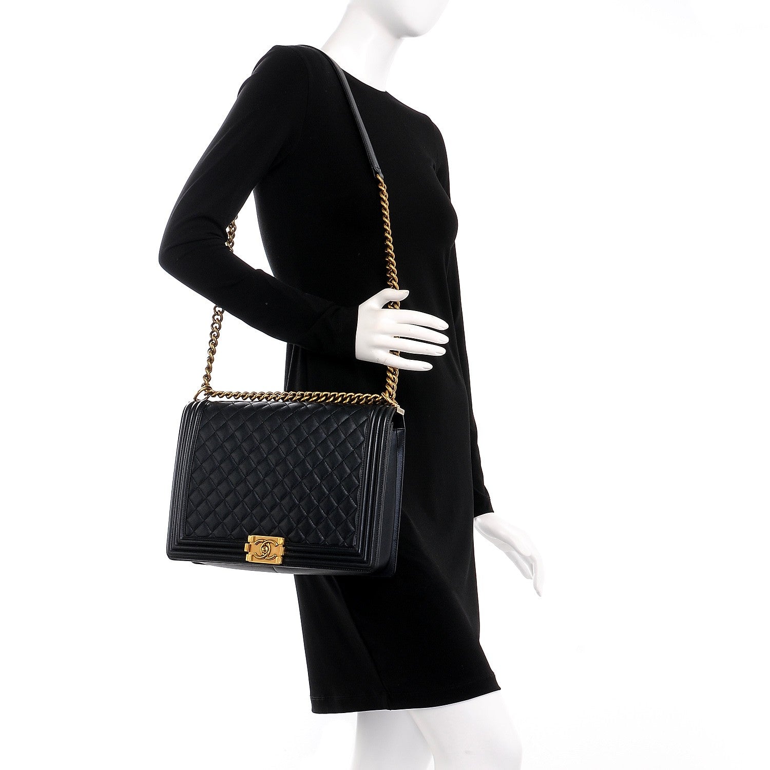 Chanel Metallic Calfskin Quilted Large Boy Flap Black 2 of 13