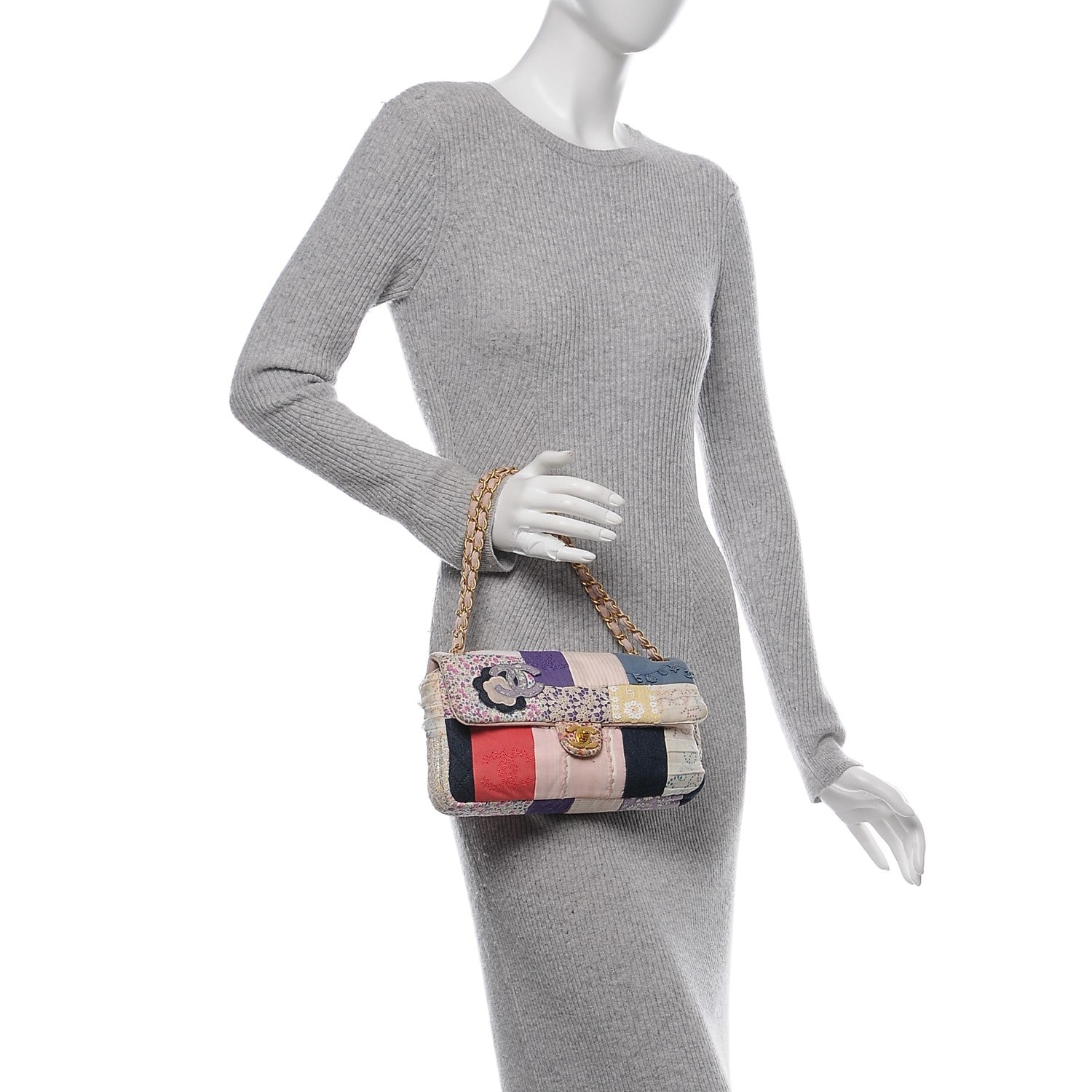 Chanel Fabric Patchwork Medium Flap Bag Pink 2 of 9