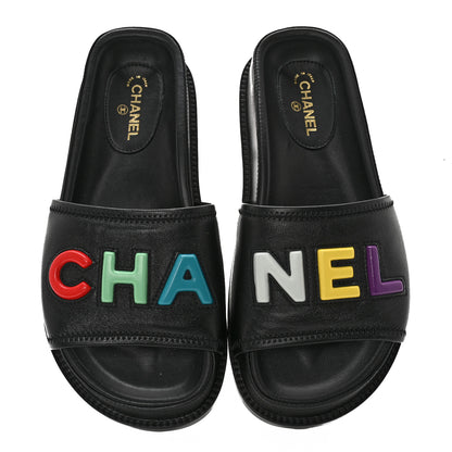 Chanel Lambskin Cha-Nel Mule Sandals 36 Black Multicolor 5 of 11