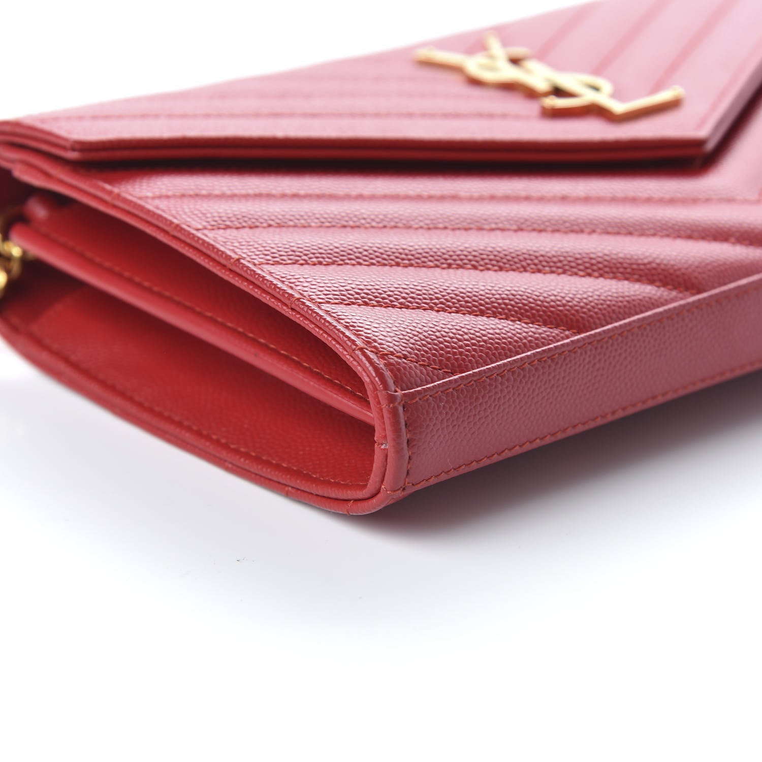 Saint Laurent Grain De Poudre Matelasse Chevron Monogram Chain Wallet Red 6 of 10