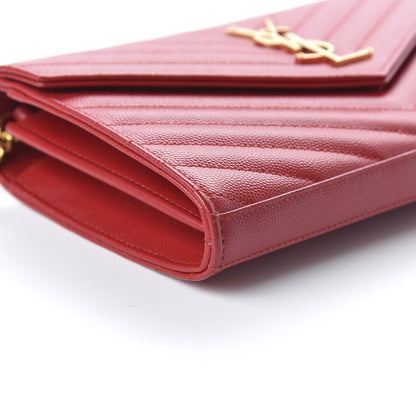 Saint Laurent Grain De Poudre Matelasse Chevron Monogram Chain Wallet Red 6 of 10