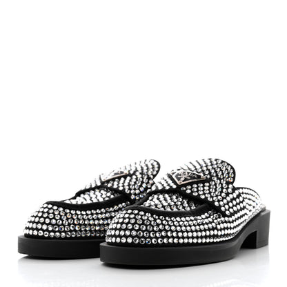 Prada Satin Crystal Metal Triangle Logo 40mm Loafer Mules 38.5 Cristal 3 of 8