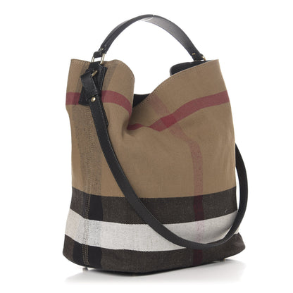 Burberry Canvas Mega Check Medium Ashby Hobo Black 4 of 11
