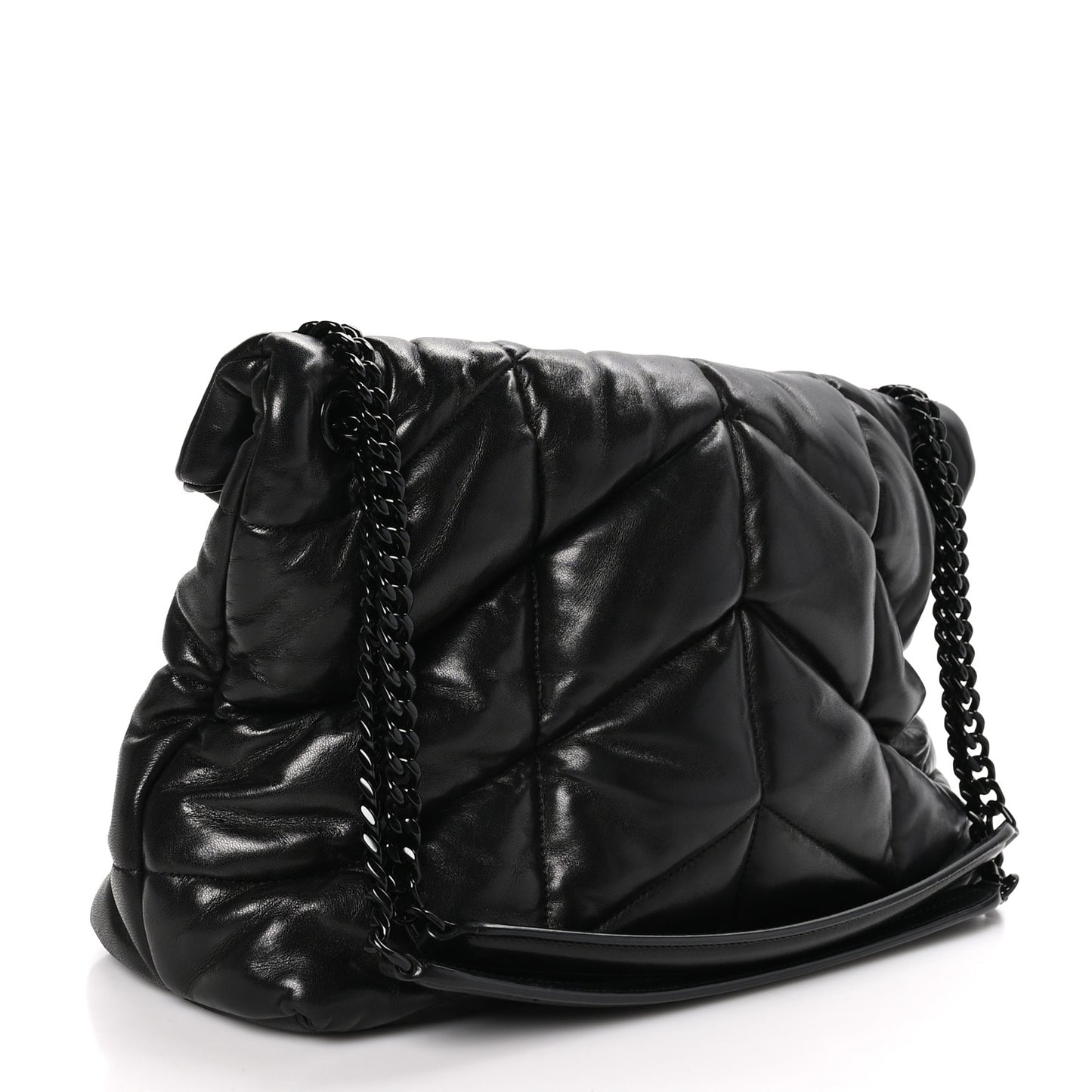 SAINT LAURENT Lambskin Quilted Monogram Monochrome Medium Loulou Puffer Chain Satchel Black