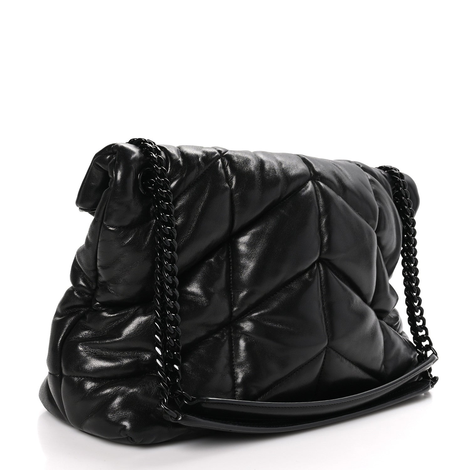 Saint Laurent SAINT LAURENT Lambskin Quilted Monogram Monochrome Medium Loulou Puffer Chain Satchel Black 3 of 11