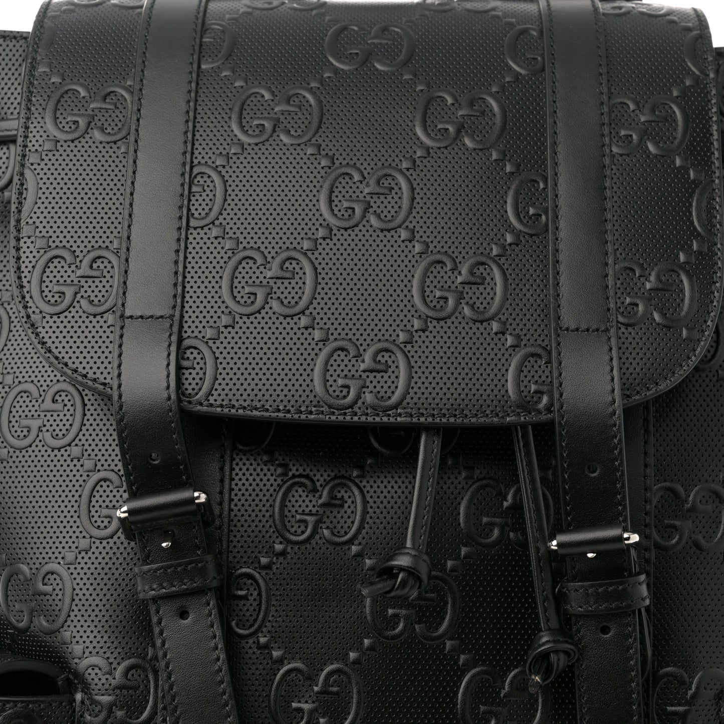 Calfskin GG Tennis Embossed Double Buckle Backpack Black