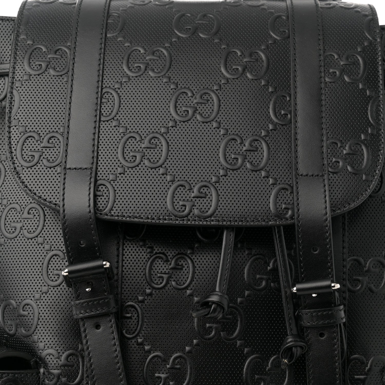 Gucci Calfskin GG Tennis Embossed Double Buckle Backpack Black 8 of 11