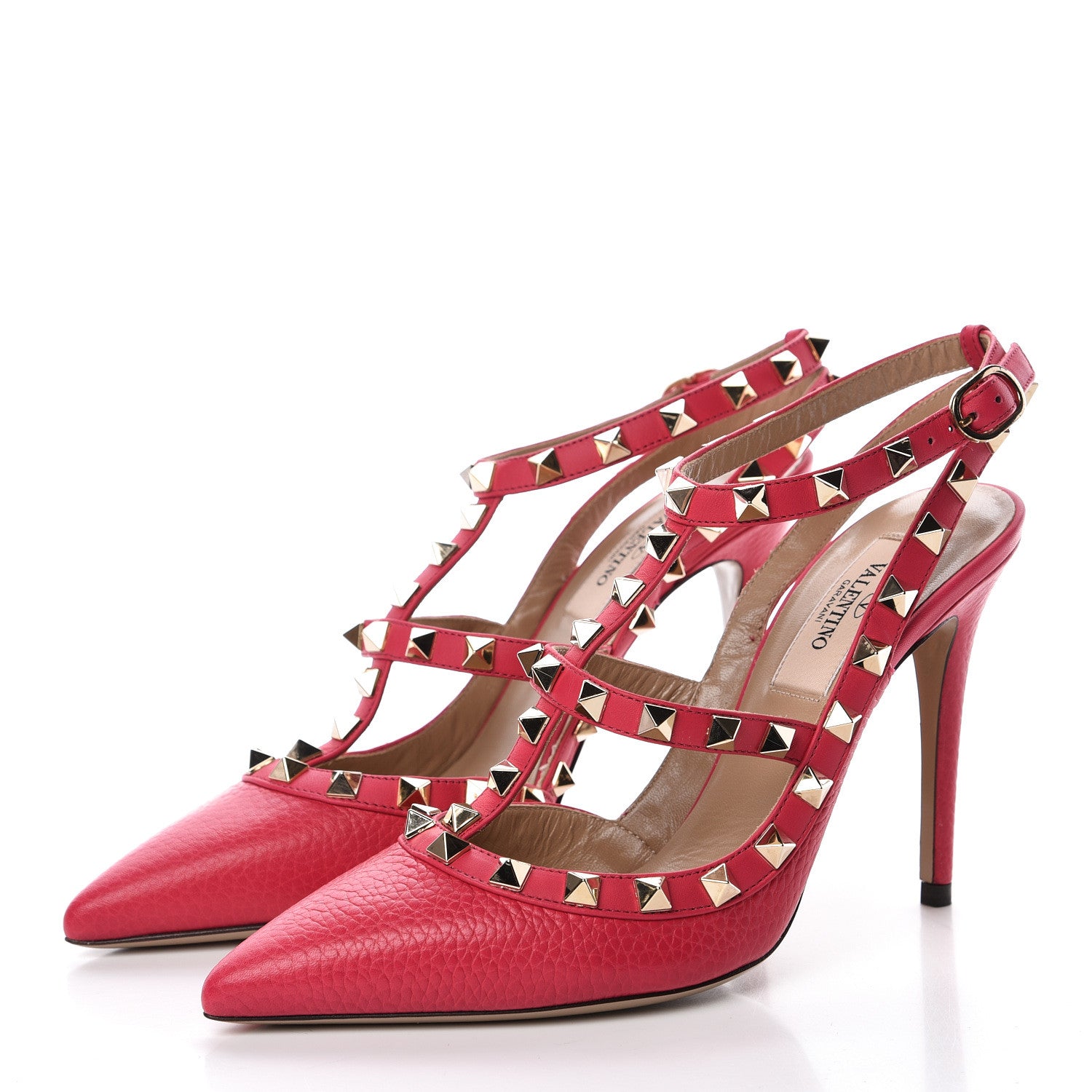 Valentino Garavani Pebbled Calfskin Rockstud Ankle Strap Pumps 36 Raspberry 3 of 7