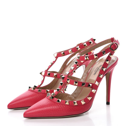 Valentino Garavani Pebbled Calfskin Rockstud Ankle Strap Pumps 36 Raspberry 3 of 7