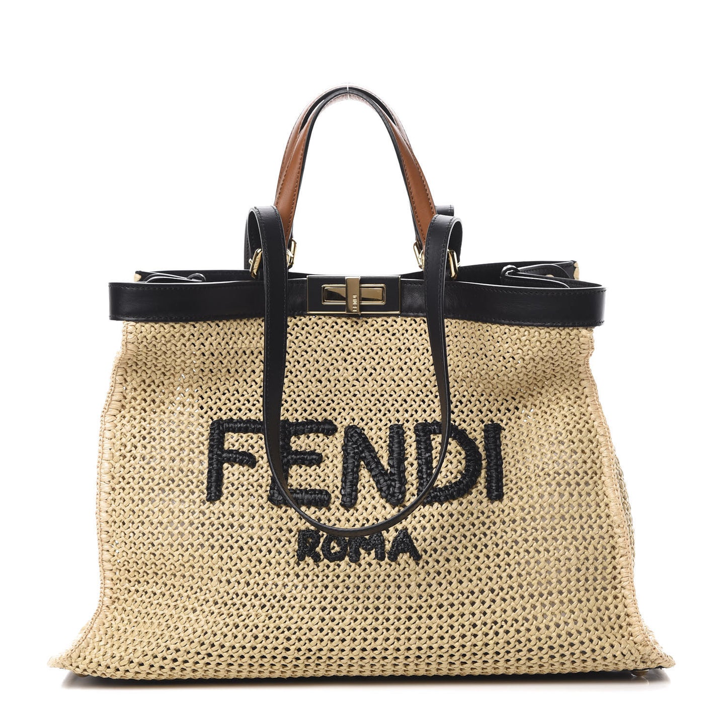 Raffia Vitello King Macrame Mesh Large Peekaboo X-Tote Natural Black Cuoio