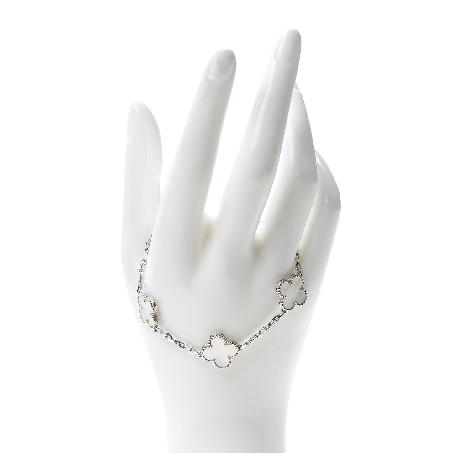 18K White Gold Mother of Pearl 5 Motifs Vintage Alhambra Bracelet