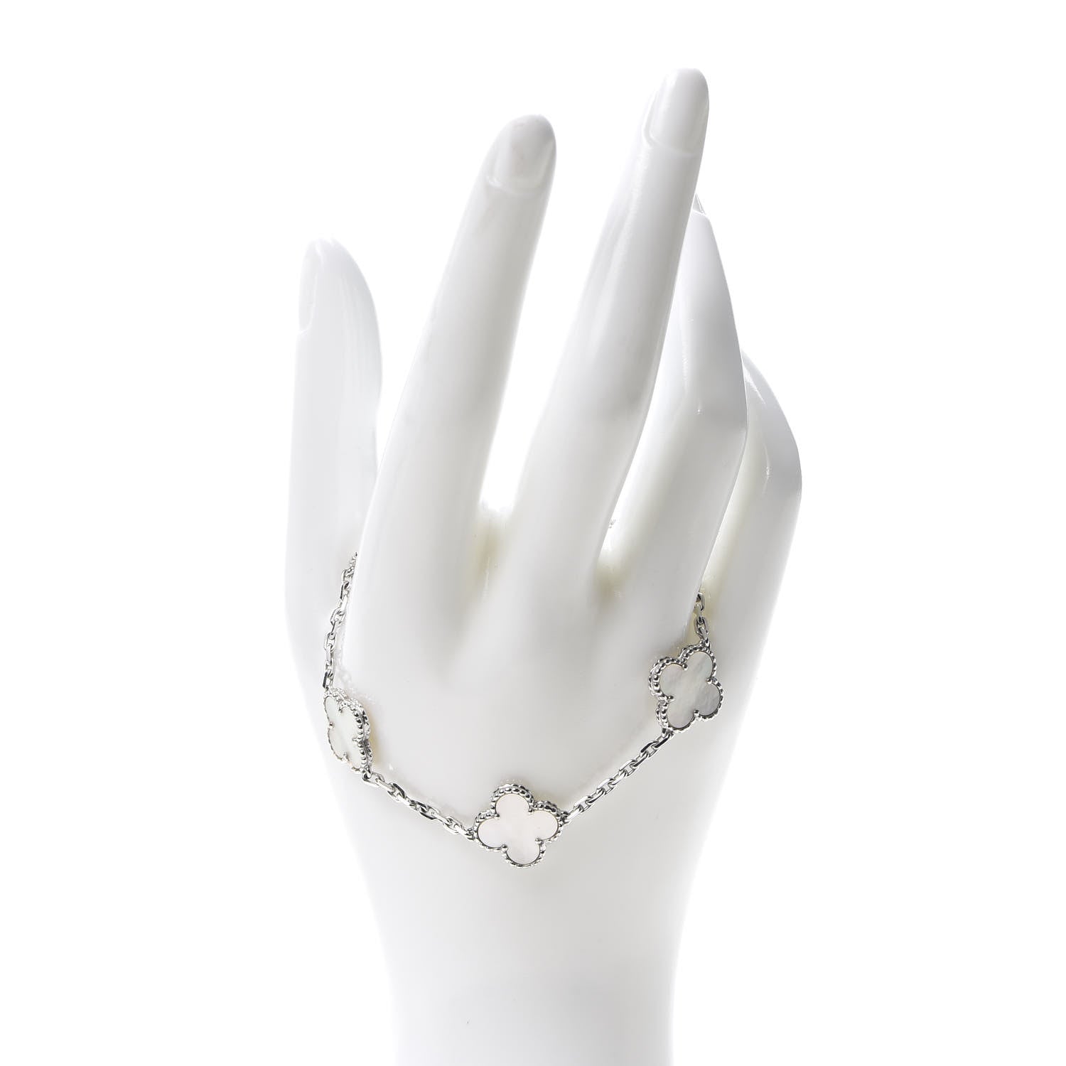Van Cleef & Arpels 18K White Gold Mother of Pearl 5 Motifs Vintage Alhambra Bracelet 2 of 8