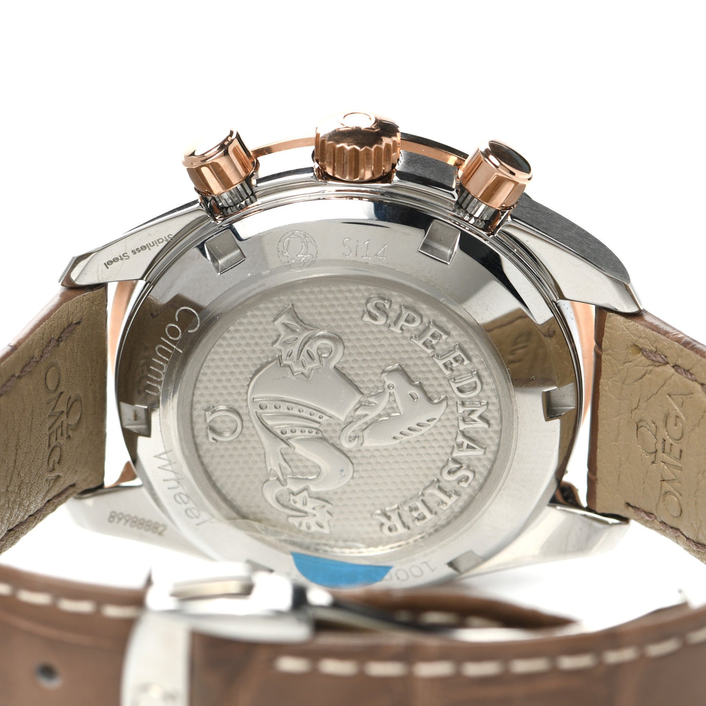 Stainless Steel 18K Sedna Gold Alligator Diamond Bezel 38mm Speedmaster Chronograph Automatic Watch Brown 324.28.38.50.02.002