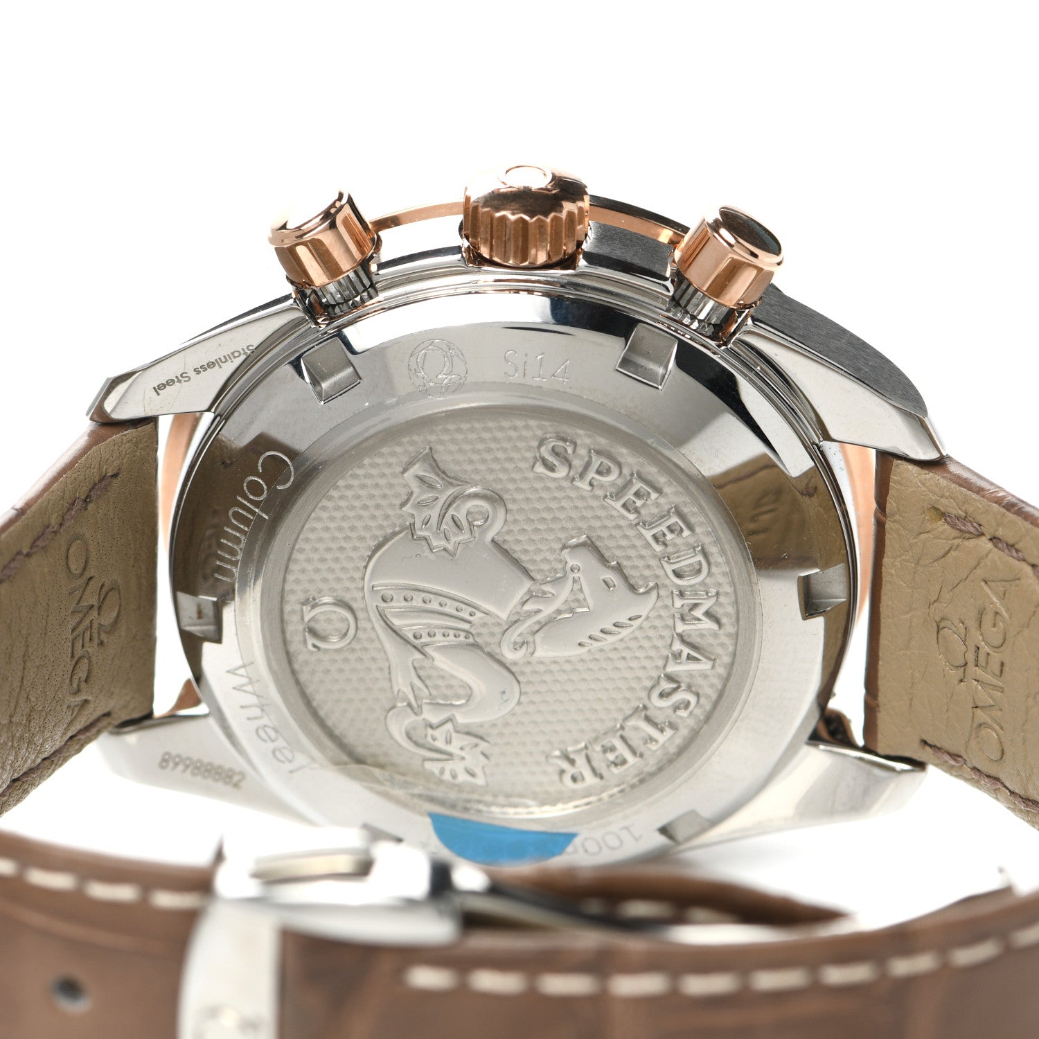 Omega Stainless Steel 18K Sedna Gold Alligator Diamond Bezel 38mm Speedmaster Chronograph Automatic Watch Brown 324.28.38.50.02.002 4 of 5