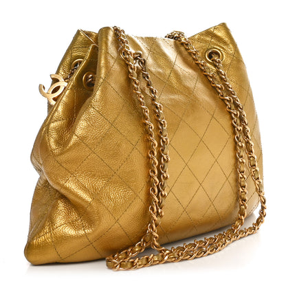 Chanel Metallic Calfskin Quilted Small Drawstring Bag Gold 3 of 10