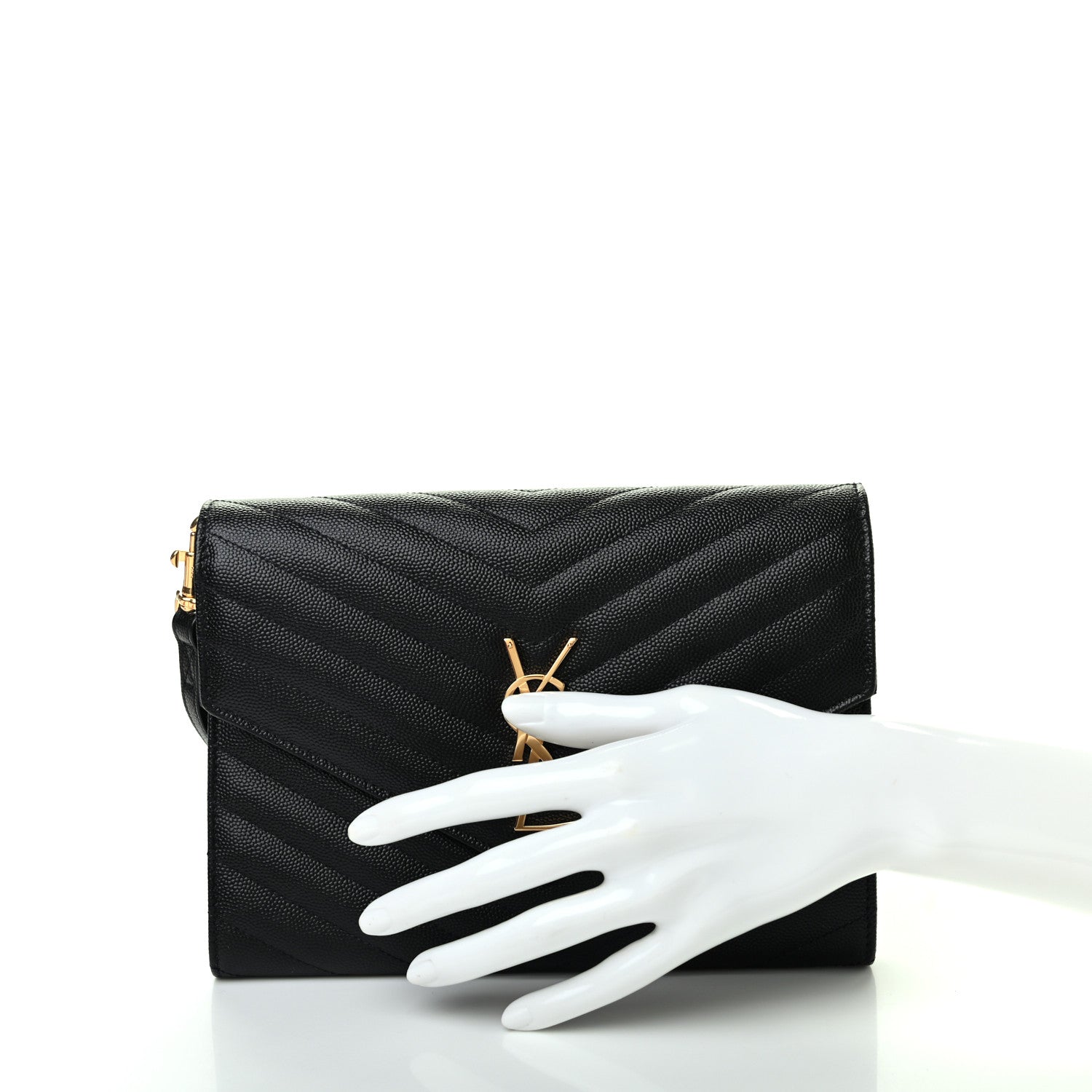 Saint Laurent Grain De Poudre Matelasse Chevron Monogram Envelope Clutch Black 2 of 7