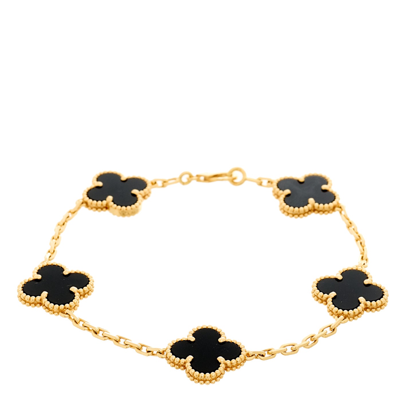 18K Yellow Gold Black Onyx 5 Motifs Vintage Alhambra Bracelet