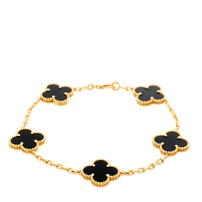Van Cleef & Arpels 18K Yellow Gold Black Onyx 5 Motifs Vintage Alhambra Bracelet 1 of 5