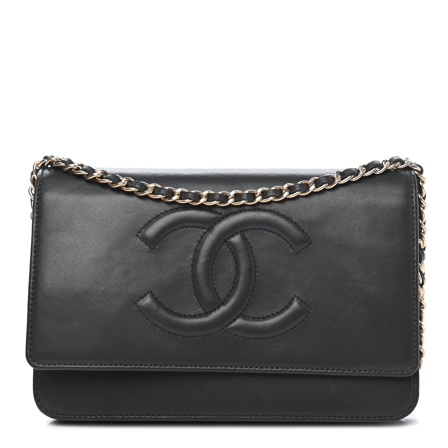 Chanel Lambskin Timeless CC Wallet On Chain WOC Grey 1 of 12