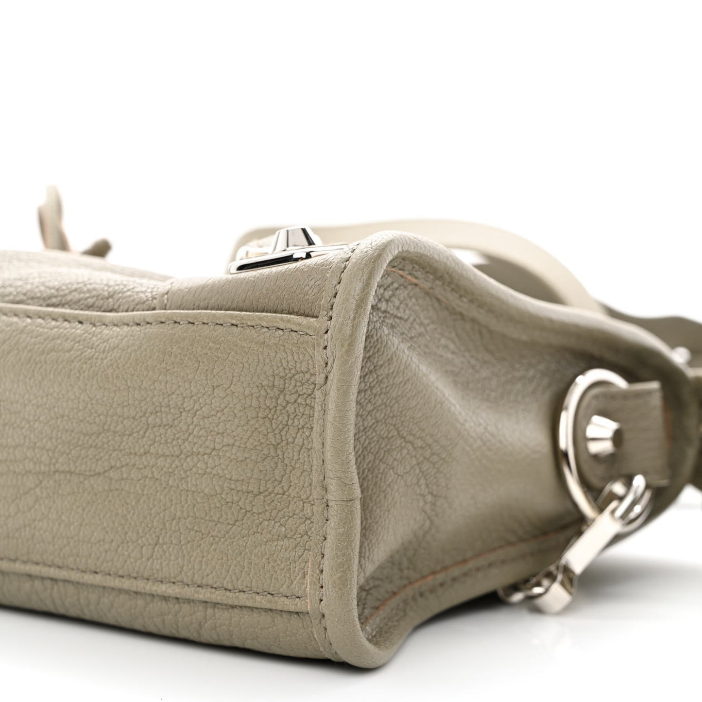 Chevre Silver Metallic Edge Hardware Mini City Gris Taupe