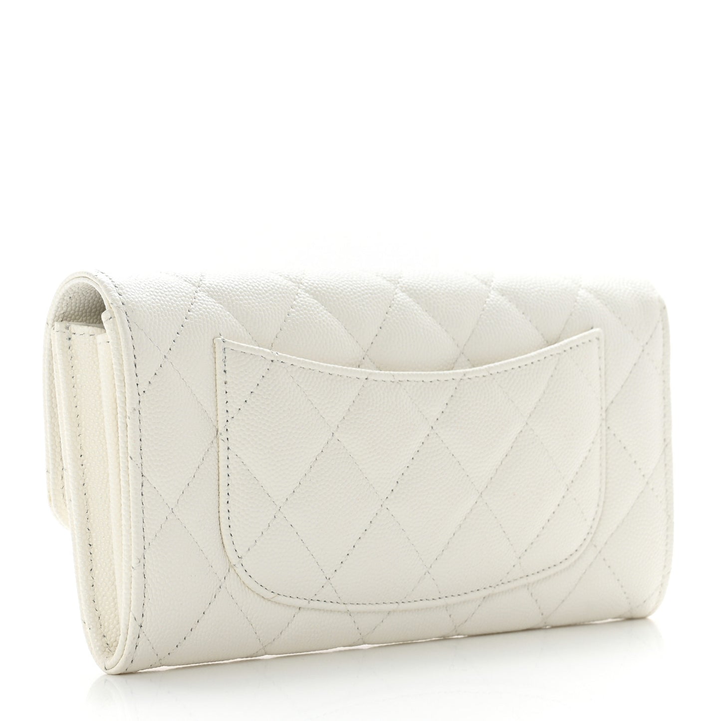 Caviar Quilted Large Gusset Flap Wallet White