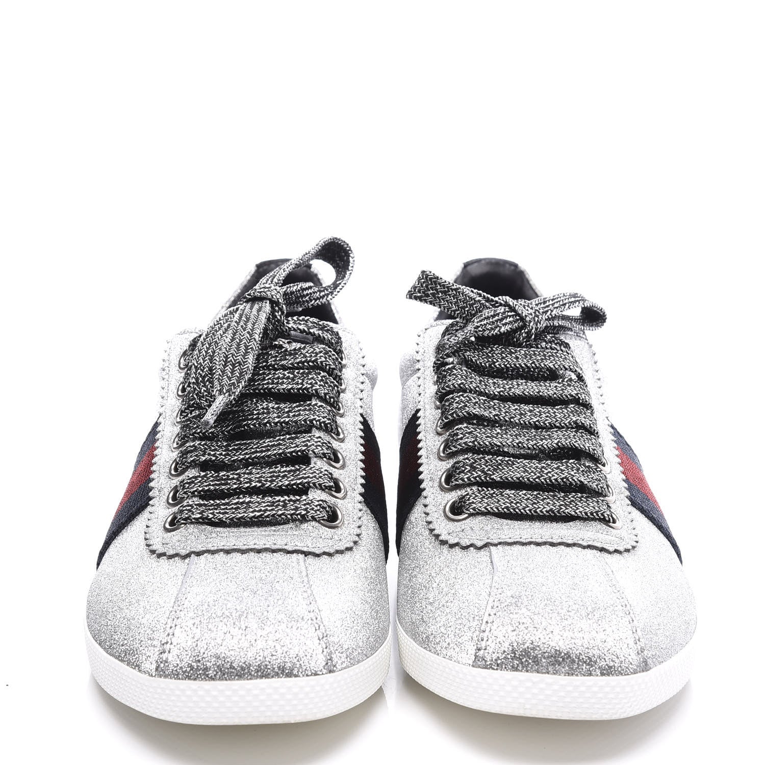 Gucci Glitter Fabric Studded Web Womens Sneakers 36 Silver 3 of 10