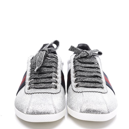 Gucci Glitter Fabric Studded Web Womens Sneakers 36 Silver 3 of 10