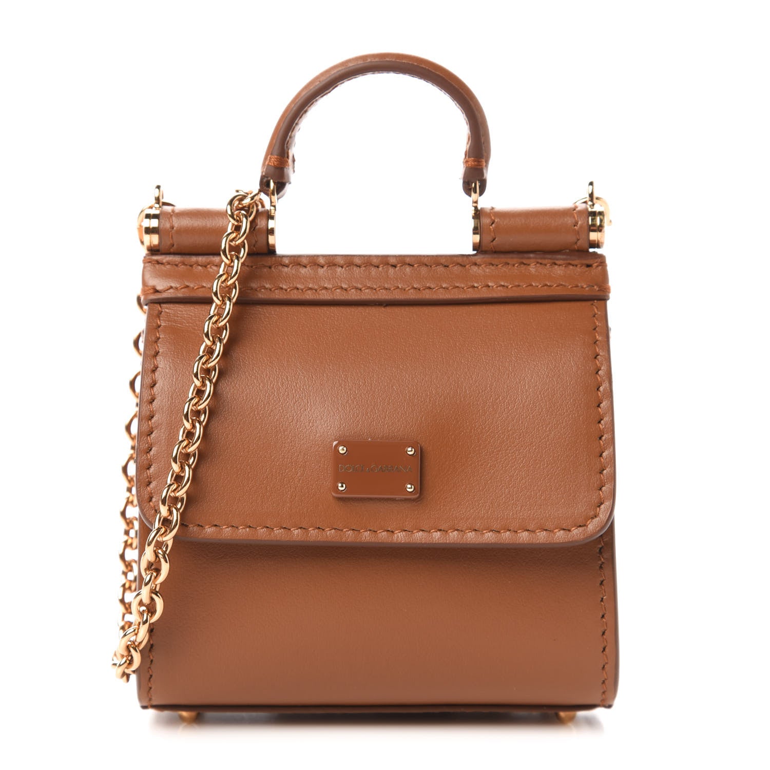 Dolce & Gabbana Calfskin Micro 58 Miss Sicily Satchel Brown 1 of 10