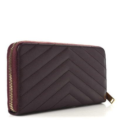 Saint Laurent Grain De Poudre Matelasse Chevron Monogram Zip Around Wallet Rouge Legion 3 of 7