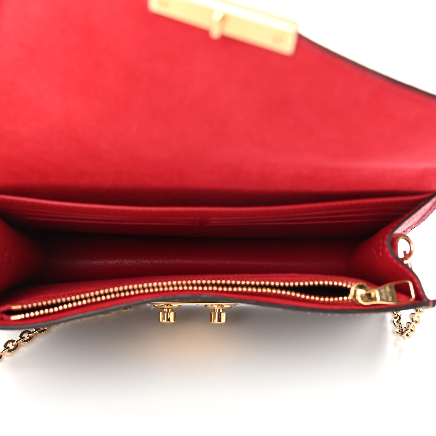Damier Ebene Croisette Chain Wallet Scarlet