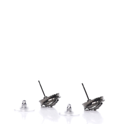 Chanel Ruthenium Crystal CC Round Earrings Silver 3 of 5