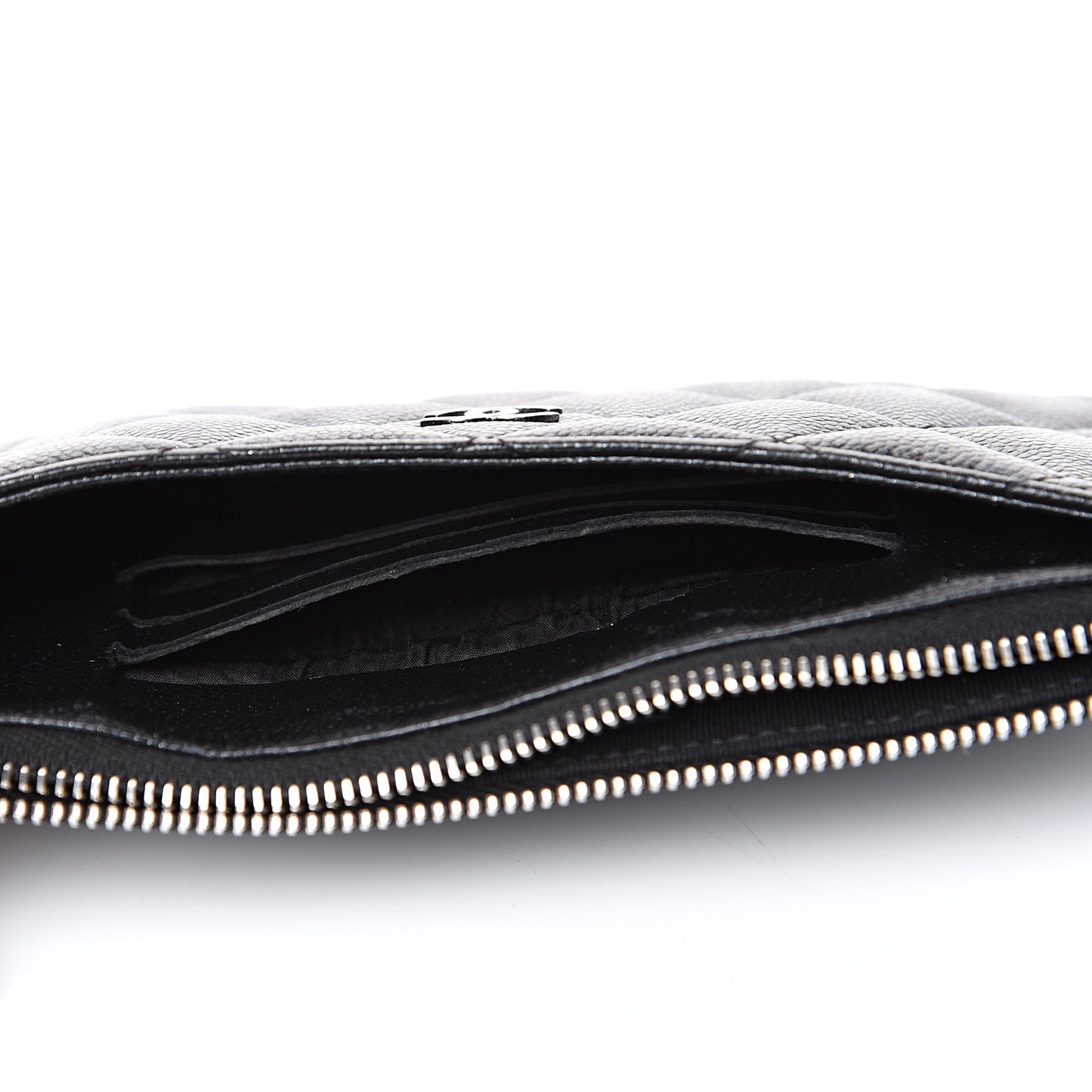 Iridescent Caviar Quilted Classic Zip Pouch Black