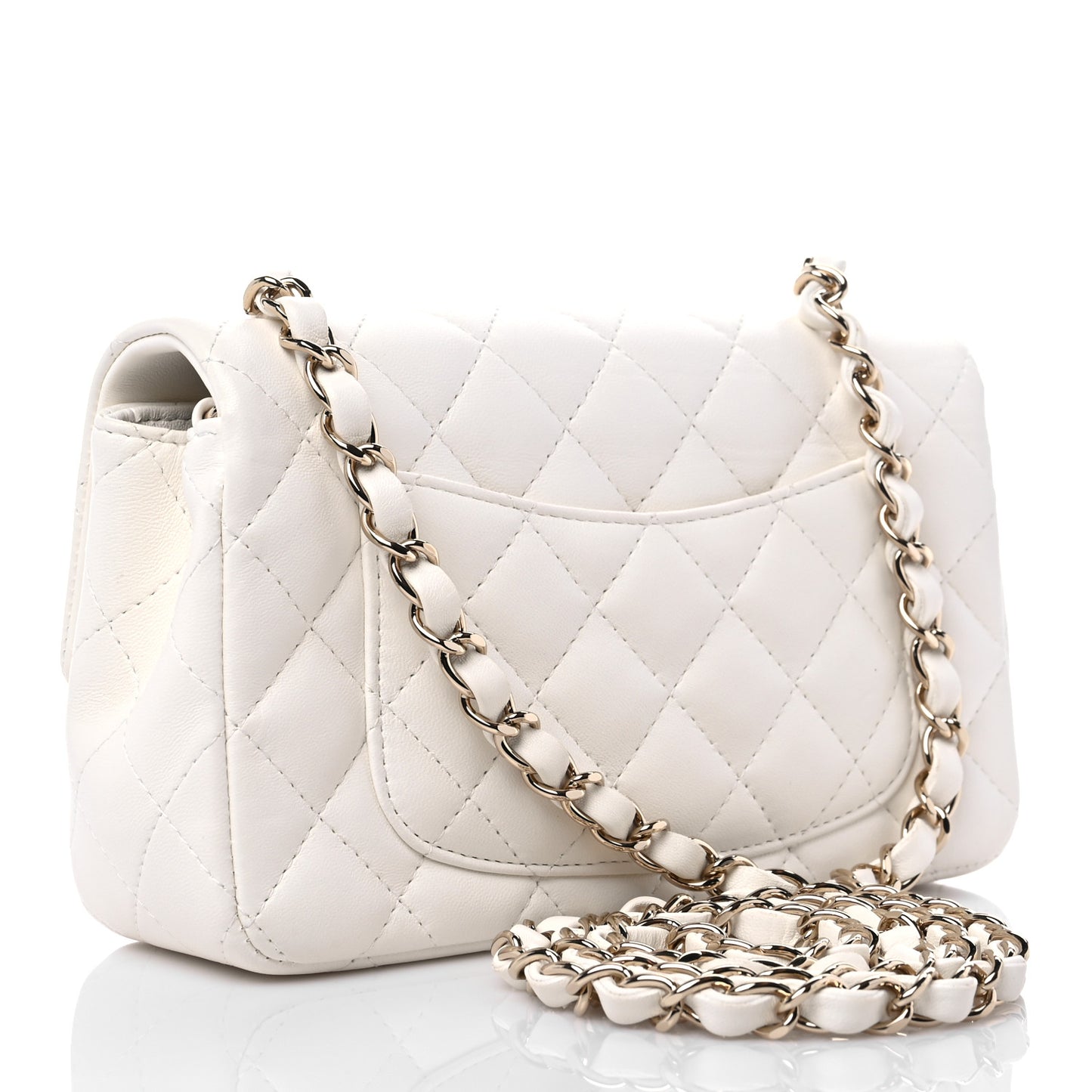 Lambskin Quilted Mini Rectangular Flap White
