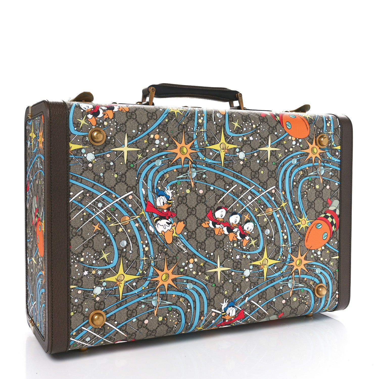 Gucci X DISNEY GG Supreme Monogram Donald Duck Retro Interlocking G Medium Savoy Suitcase Beige Multicolor New Acero 2 of 9