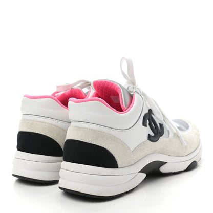 Chanel Calfskin Fabric Sneakers 38 White Silver Fluo Pink 4 of 8
