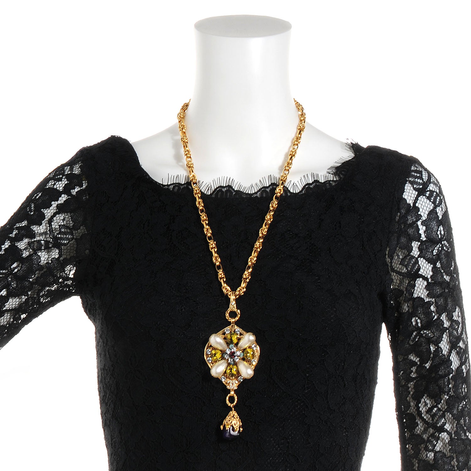 Chanel Jeweled Pearl CC Logo Drop Necklace Gold 2 of 6