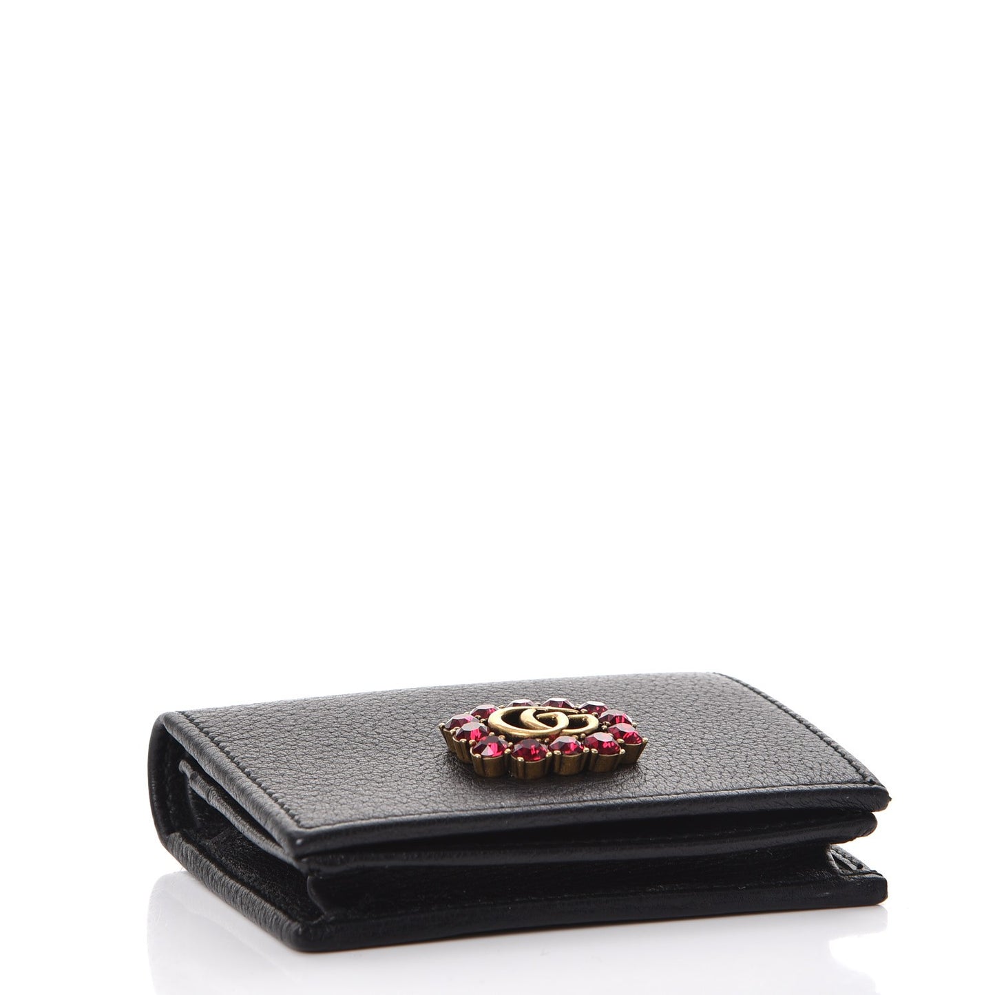 Calfskin Crystal Double G Card Case Black
