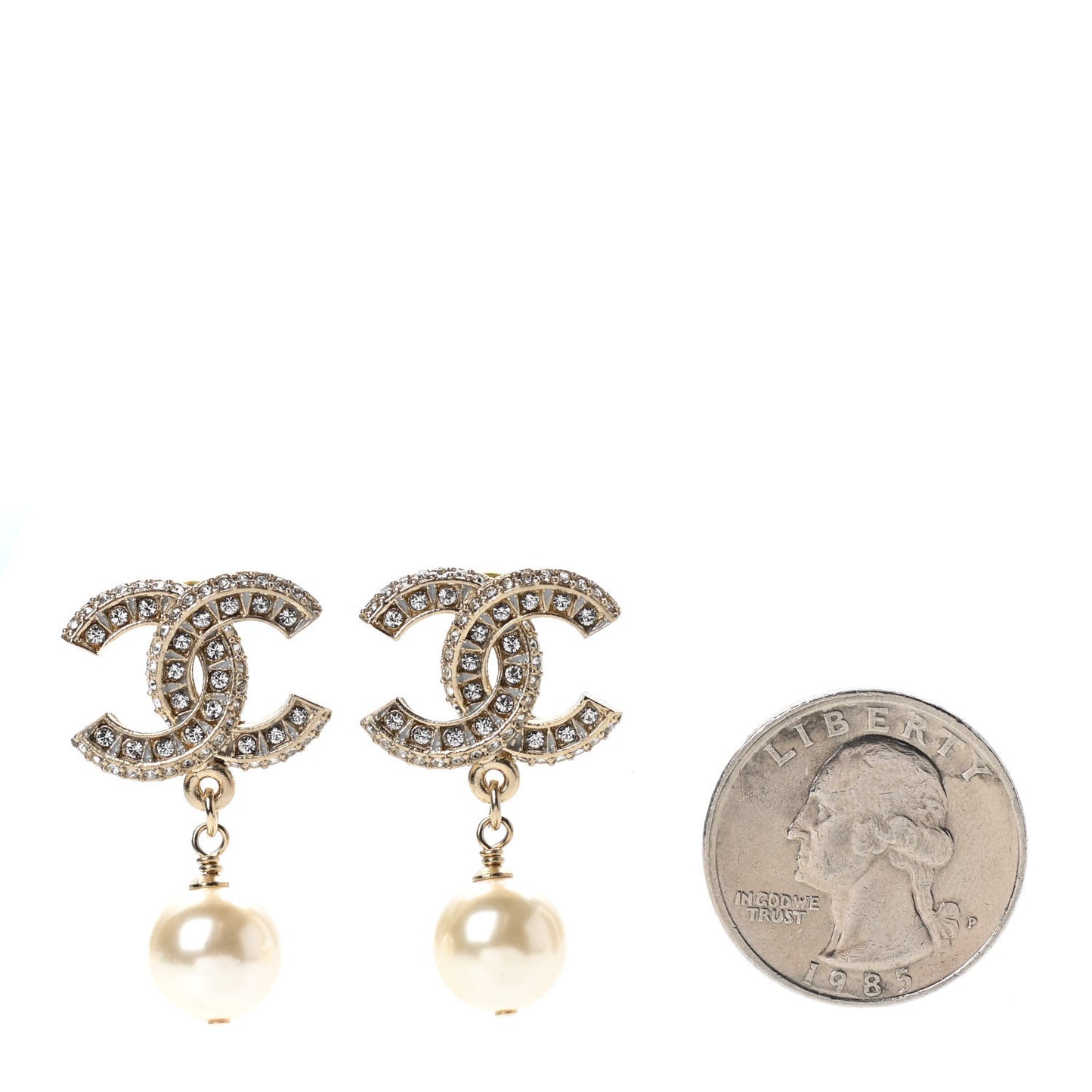 Crystal Pearl CC Drop Earrings Gold