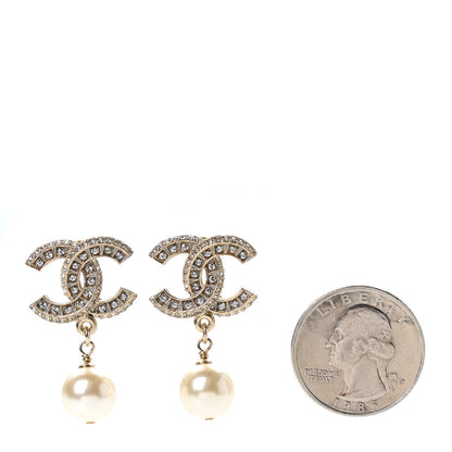 Chanel Crystal Pearl CC Drop Earrings Gold 2 of 4