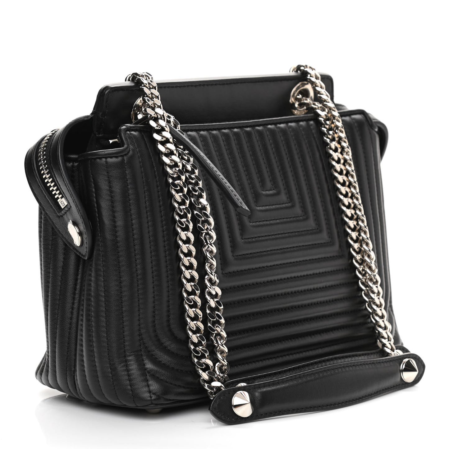 Shiny Nappa Trapuntata Chain Small DotCom Click Chain Satchel Black