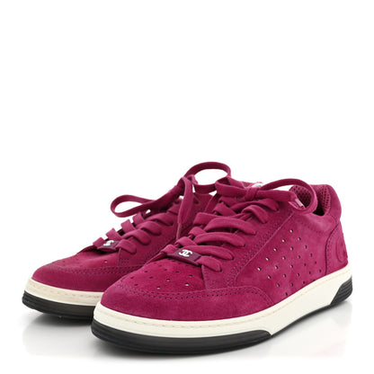 Chanel Suede Calfskin Logo Sneakers 37 Dark Pink 4 of 10
