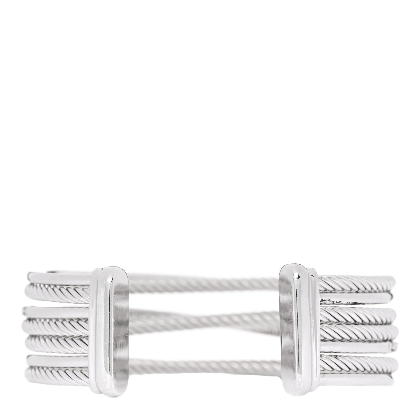Sterling Silver Diamond Crossover Four Row Cuff Bracelet