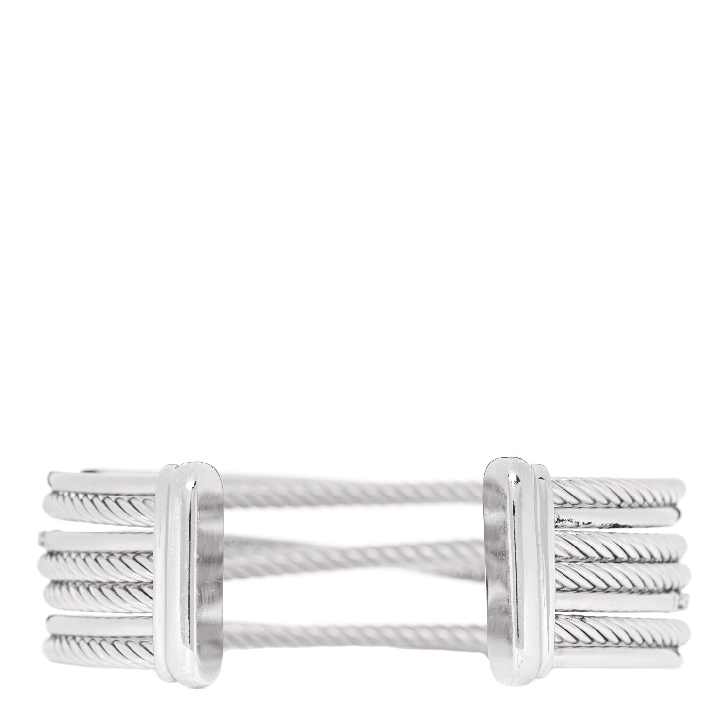 David Yurman Sterling Silver Diamond Crossover Four Row Cuff Bracelet 2 of 3