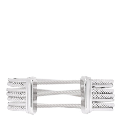 David Yurman Sterling Silver Diamond Crossover Four Row Cuff Bracelet 2 of 3