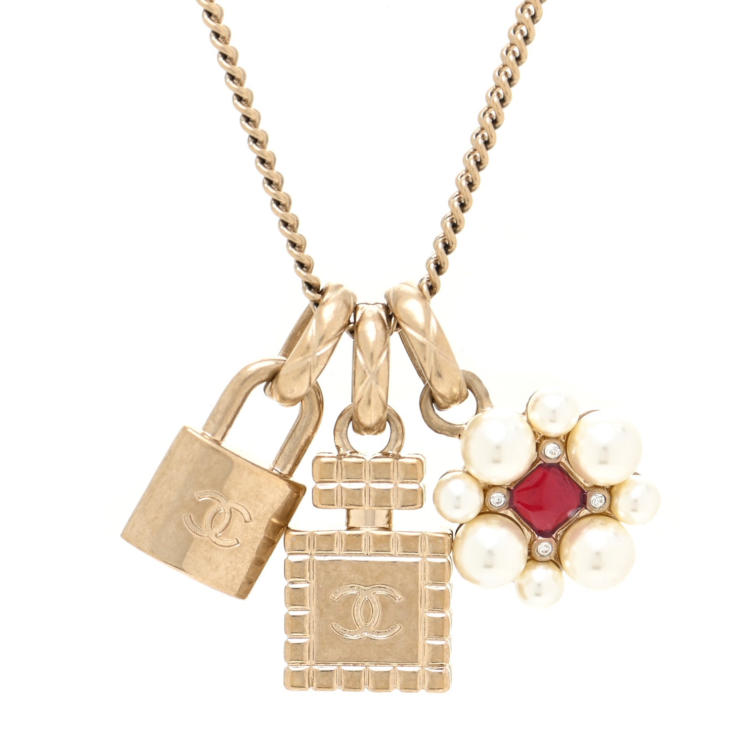 Metal 3 Charms Necklace Gold