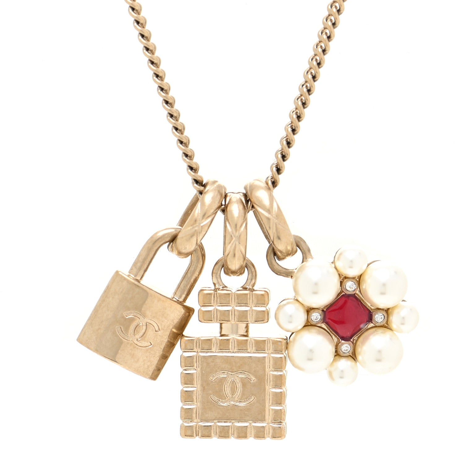Chanel Metal 3 Charms Necklace Gold 4 of 5