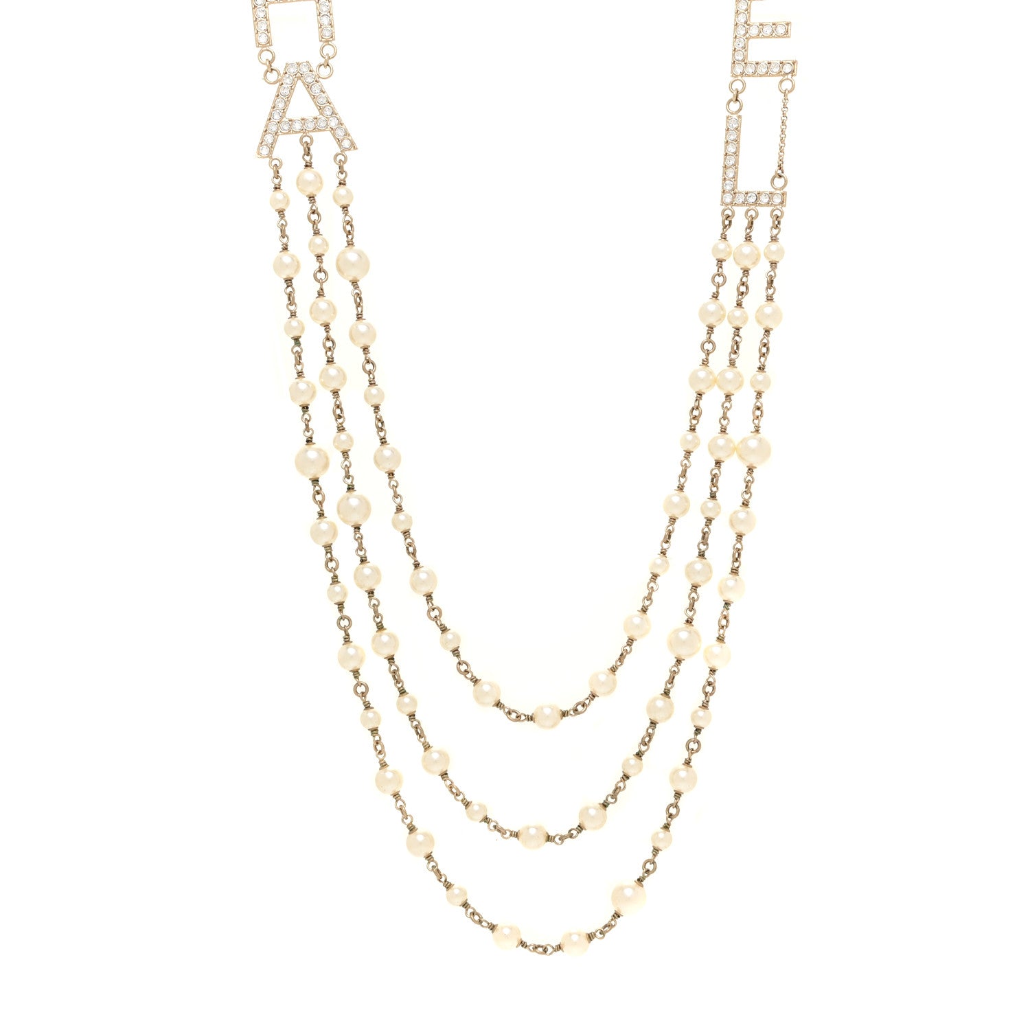 Chanel Pearl Crystal Cha-Nel Logo Necklace Gold 3 of 4