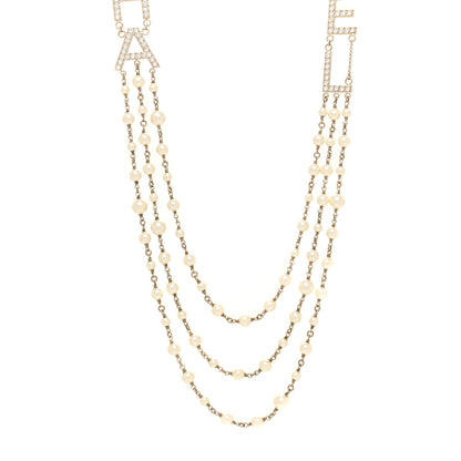 Chanel Pearl Crystal Cha-Nel Logo Necklace Gold 3 of 4